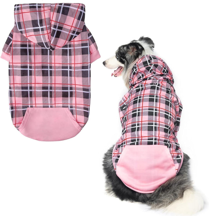 Plaid Dog Hoodie - British Style Warm Dog Sweater Shirt with Leash Hole,Pitbull Clothes Outfits,Winter Coat Apparel for All Breeds Puppy Girl Boy-Cat Apparel