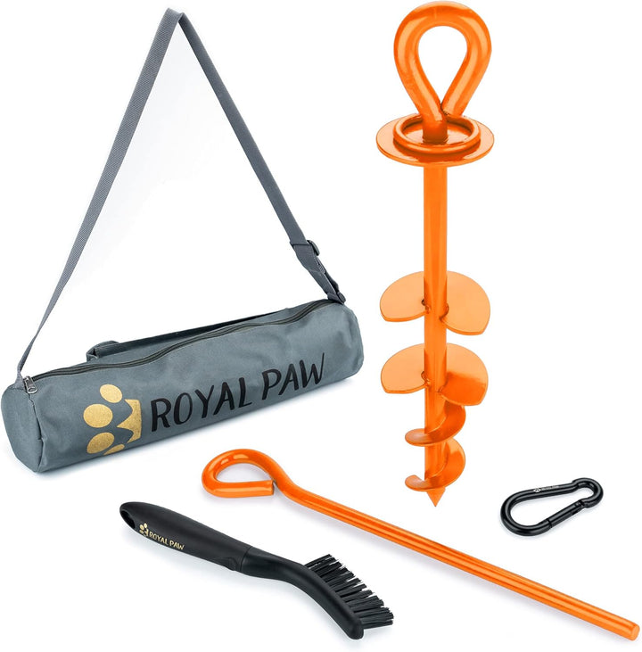 ROYAL-PAW Dog Tie Out Stake - for Large Dogs up to 210 Lbs - Heavy Duty Dog Stake for Yard, Beach & Camping outside - Best in Ground Anchor for a Dog Cable, Leash, Lead Tether (1, Midnight Black)