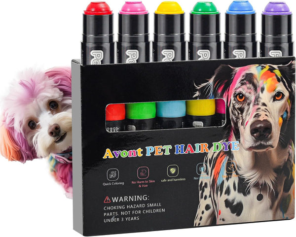 Dog Hair Dye Paint Temporary, Pet Fur Markers Non Toxic Safe Hair Color Painting Styling Crayon for Cats Horses Cattle Livestock -6 Colors