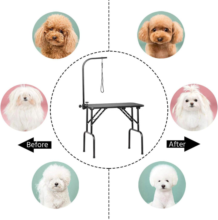 32-Inch Foldable Pet Dog Grooming Table with Adjustable Height Arm Drying Table for Home W/Noose for Small Dogs Cats Non-Slip Maximum Capacity up to 220Lbs Black