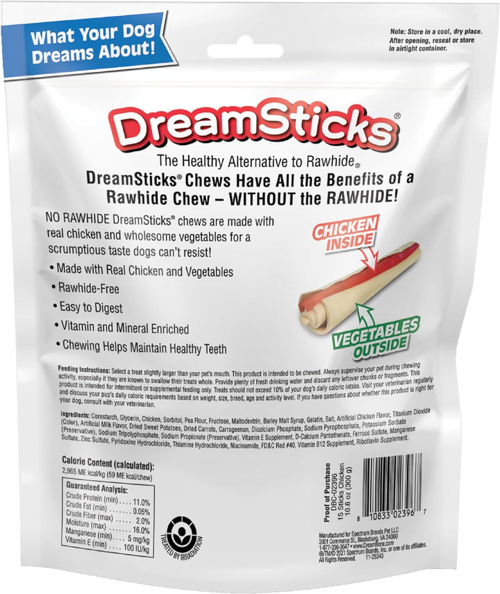 Dreamsticks with Real Chicken Chews for Dogs, 15 Count, These Easy-To-Digest Rawhide-Free Chews Are a Dog’S Favorite Distraction