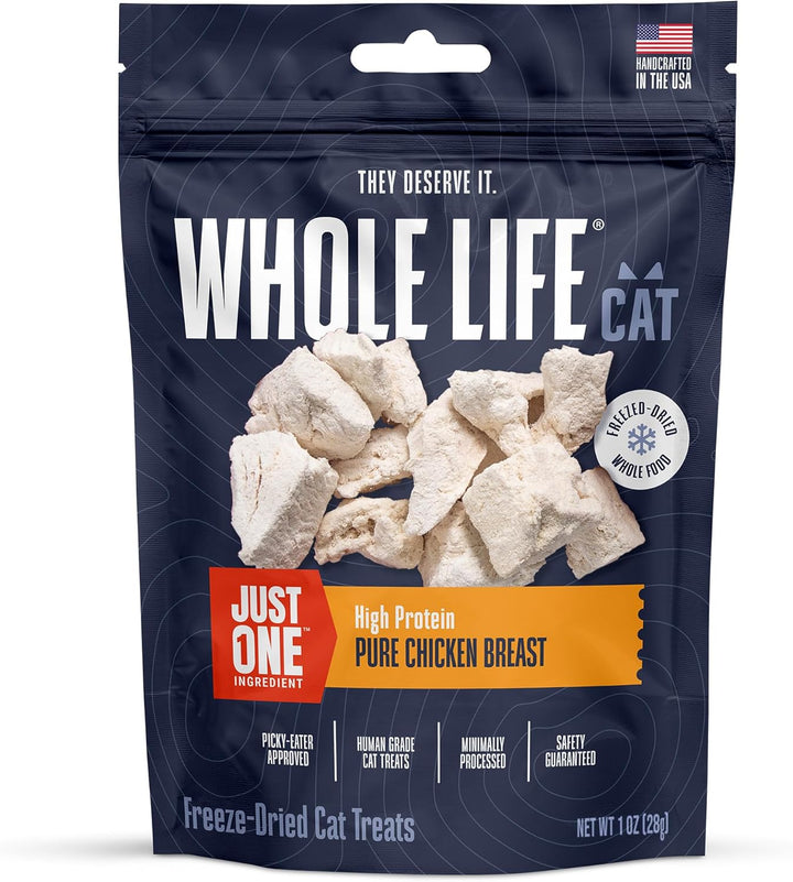 Whole Life Cat Just One Chicken Freeze Dried Cat Treats - Human Grade High Protein Food, Healthy Training Snacks, Freeze Dried Chicken Food Toppers, USA Made Natural Treats - 10 Oz (Pack of 1)