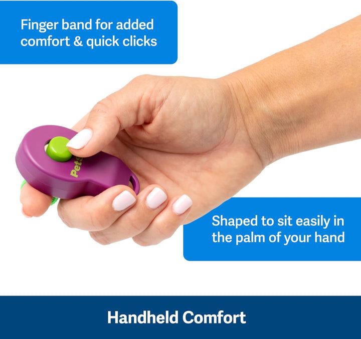 Clik-R Training Tool - Positive Behavior Reinforcement - Ergonomic Design - Compact Finger Band - Daily Training Accessory - Clicker for Dogs & Cats - Purple