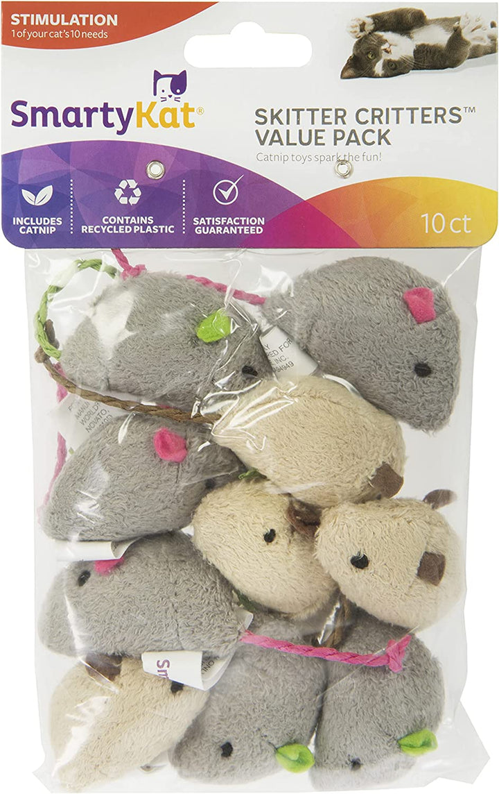 Skitter Critters Value Pack Catnip Cat Toys - Gray/Cream, Set of 10