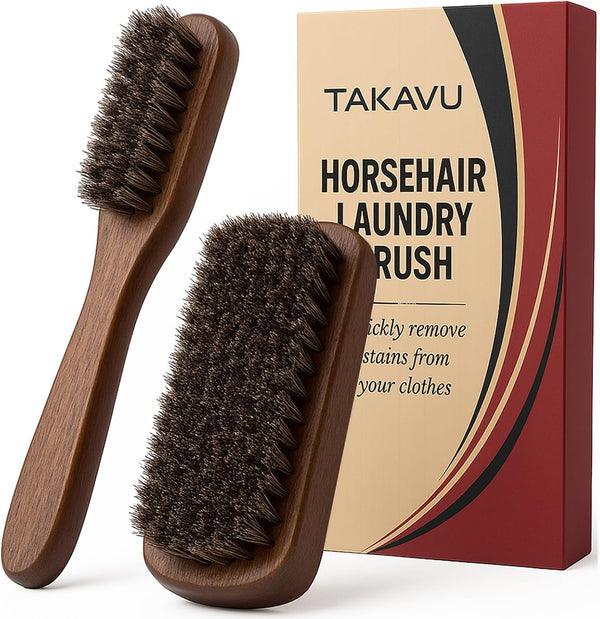Horsehair Laundry Stain Brushes Set 2Pcs by , Natural Soft Bristle for Scrubbing Out Tough Stains on Delicate Fabrics Knits Cotton Leather Washable Fabrics