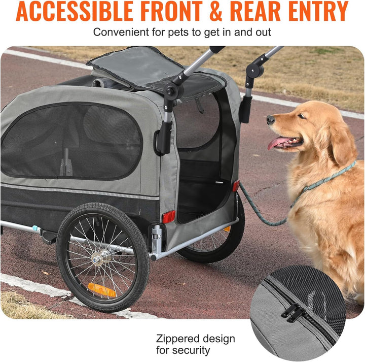 Dog Bike Trailer, Supports up to 66/88/100 Lbs, 2-In-1 Pet Stroller Cart Bicycle Carrier, Easy Folding Cart Frame with Quick Release Wheels, Universal Bicycle Coupler, Reflectors, Flag