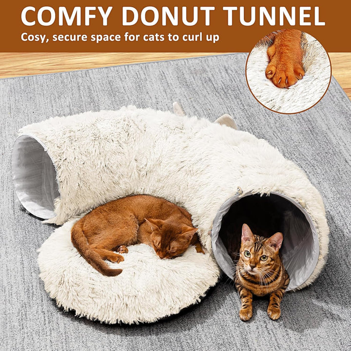 Cat Tunnel with Cat Bed for Indoor Cats, Multifunctional Donut Tunnel Playground Toys for Cats Kitten