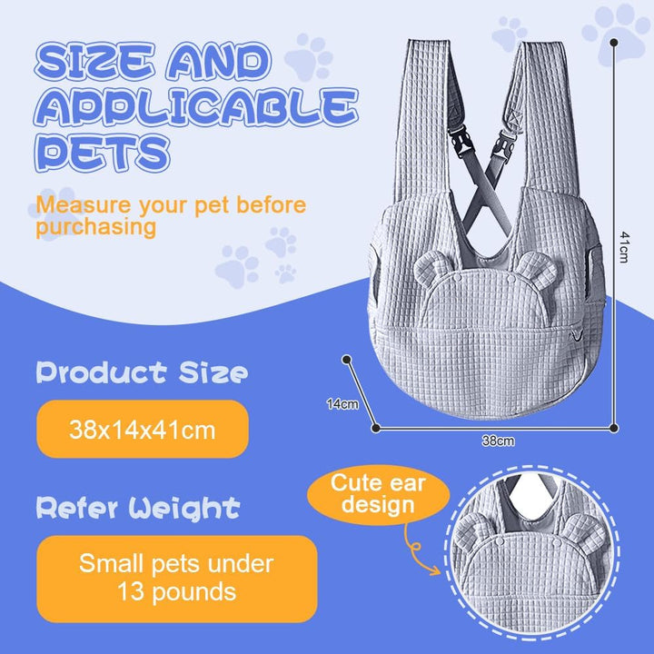 Geerlaqaly Pet Bag, Waffle Pattern Portable Soft Backpack for Outings, Cat and Dog Travel Camping Sightseeing Cross Chest Bag, with Adjustable Side Windows, Weighing Less than 13 Pounds,Grey