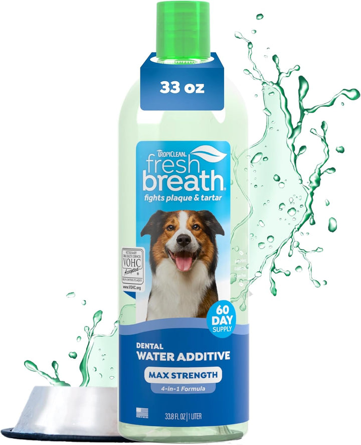 Fresh Breath Water Additive for Dogs, Dog Breath Freshener and Teeth Cleaning Solution, No Toothpaste or Toothbrush Required, 33.8Oz.