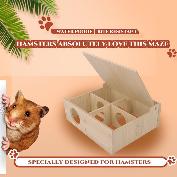 Hamster and Mouse Wooden Tunnel Cage Secret Peep Shed and Explore Hideout Flip Cover Design Hamster Play Tunnel