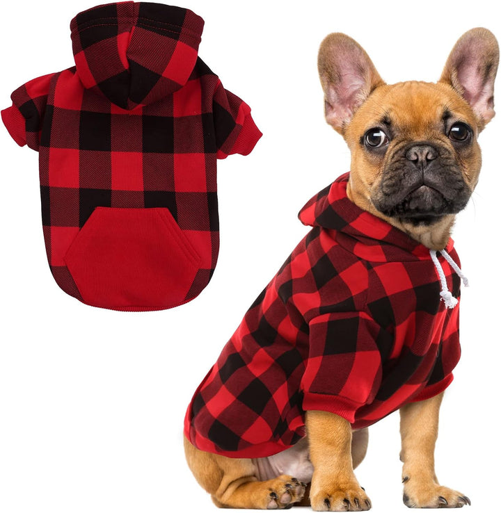 Plaid Dog Hoodie - British Style Warm Dog Sweater Shirt with Leash Hole,Pitbull Clothes Outfits,Winter Coat Apparel for All Breeds Puppy Girl Boy-Cat Apparel