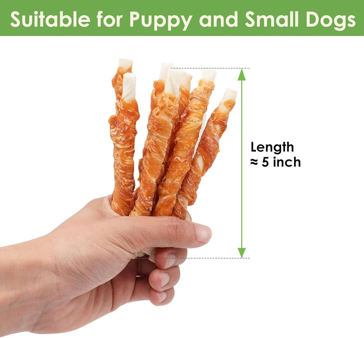 Dog Treats, Rawhide Twist Chicken Hide Sticks, Suitable for Puppy and Small Dogs, 5 Inch (Chicken, Pack of 40)