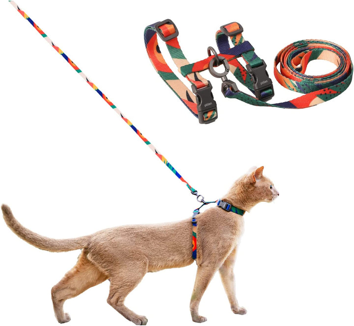 Cat Harness and Leash Set, Cats Escape Proof - Adjustable Kitten Harness for Large Small Cats, Lightweight Soft Walking Travel Petsafe Harness（(Multicolor-M Size）