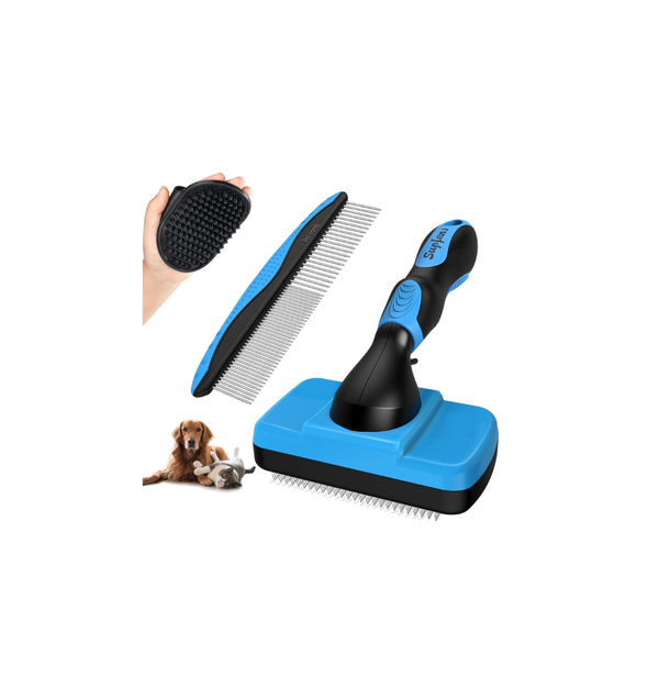 3PCS Dog Grooming Kit – Deshedding, Slicker, Bath Brushes & Comb, Blue/Black