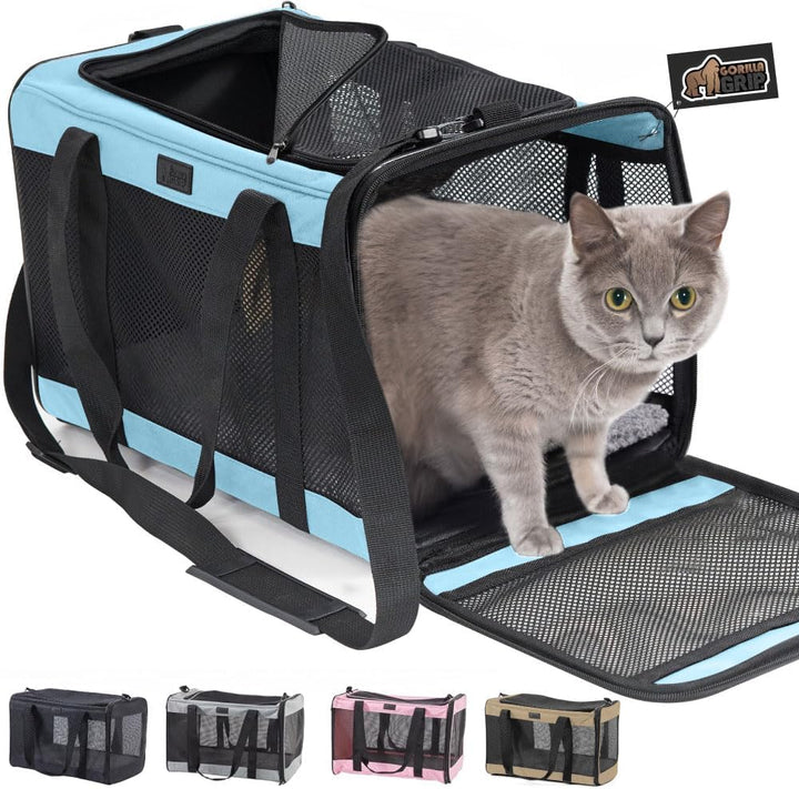 Cat Carrier Travel Bag up to 15 Lbs, Soft Collapsible Small Dog Carriers, Top and Side Entry Breathable Mesh, Grip Feet on Underside, Cozy Washable Waterproof Pad, Portable Kennel, Pink