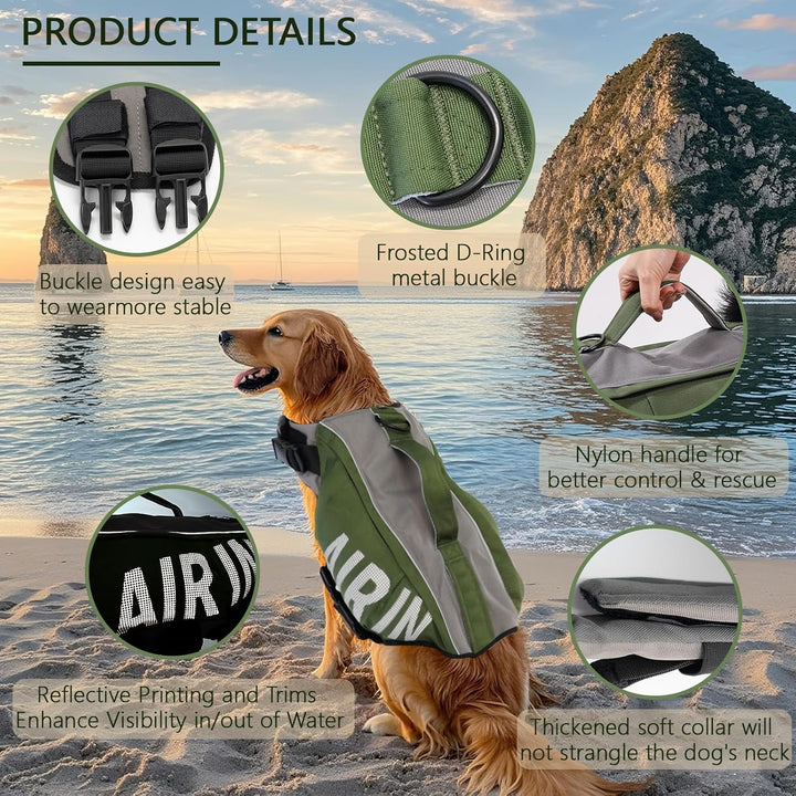 Dog Life Jacket Flotating Vest with High Flotation Airbag, Reflective Dog Life Vest Harness for Swimming Boating,Adjustable Swim Vest for Small Medium Large Dogs (L)