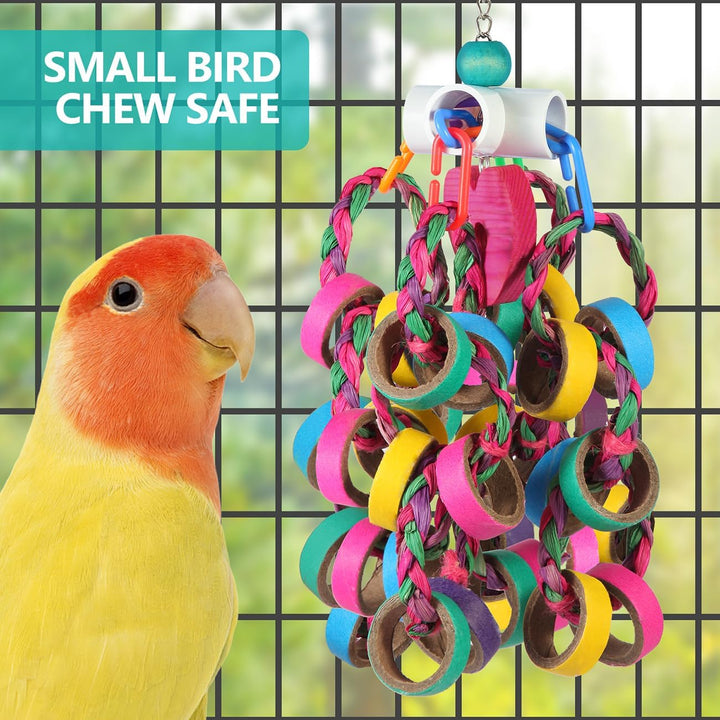 Bird Toys Conure Toys,Bird Parrot Foraging Shredder 24 Pcs Colorful Bagel Chewy Rings for Small Parrots Parakeets Conures Cockatiels Love Bird Cage Accessies (W)