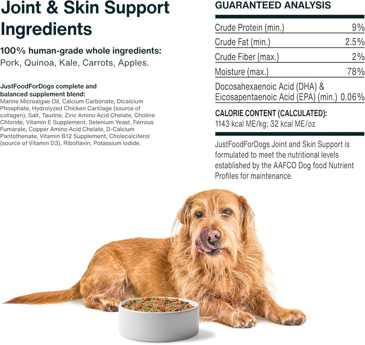 Frozen Fresh Dog Food for Sensitive Skin Allergies, Joint Health, Complete Meal or Human Grade Dog Food Topper, Joint & Skin Support, 18 Oz (Pack of 7)