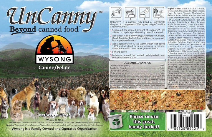 Uncanny Canine/Feline Raw Diet - Dog/Cat Food Supplement - 40 Ounce Bucket