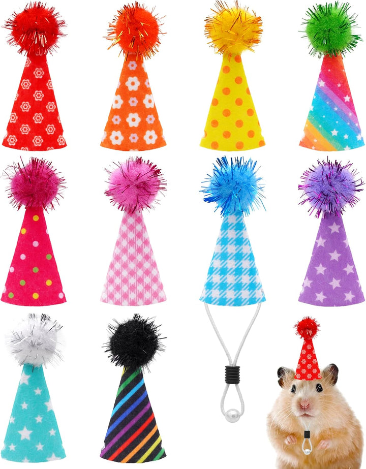 10 Pack Mini Party Hats for Small Dog Birthday Stuffed Animals Dolls Puppy Cats Adjustable Headband Colorful Holiday Felt Hats Kitten Pet Grooming Costume Accessories