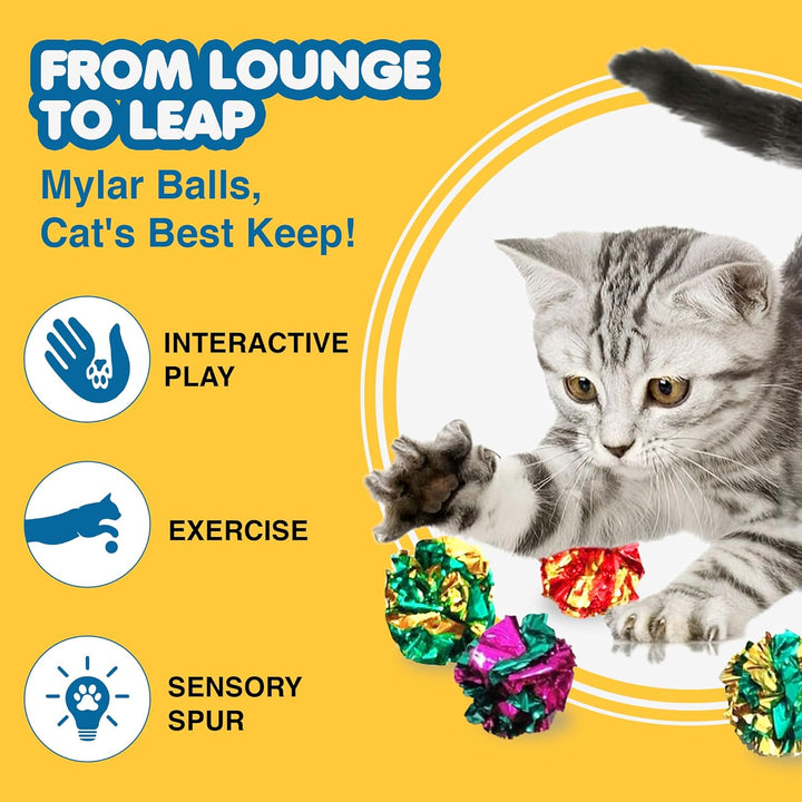 Cat Crinkle Balls, Shiny, Mylar Crinkler, Stress-Relief Toy for Kittens, Interactive & Engaging, Keeps Grown-Up Cats Active, Encourages Multi-Cat Play, Provides Endless Entertainment, 6 Pcs
