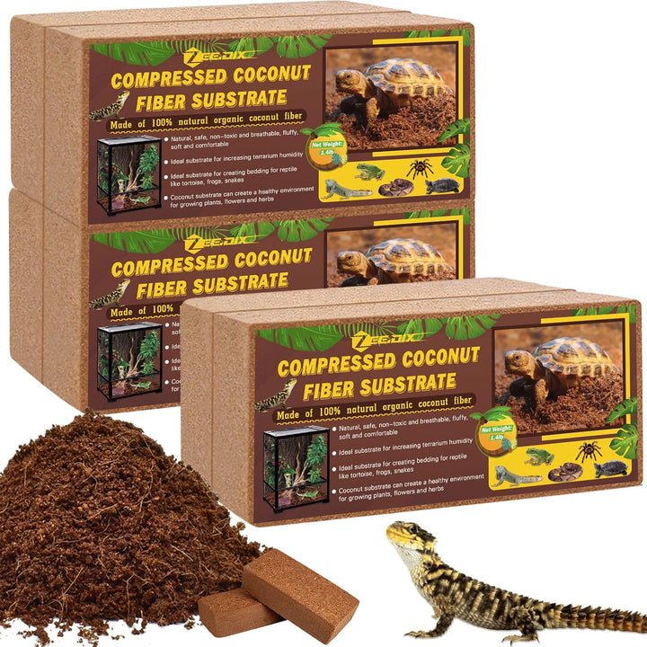 2 Pack Coconut Fiber Substrate, 100% Organic Coconut Husk Coco Coir Brick Terrarium Bedding for Reptiles, Tortoise, Bearded Dragon, Leopard Gecko, Snake, Hermit Crabs, Frogs, Tarantula