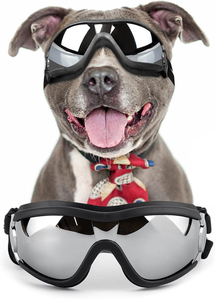 Dog Sunglasses Medium to Large Dog UV Transparent Goggles Windproof Anti-Dust Snowproof Pet Glasses with Elastic Straps, Clear