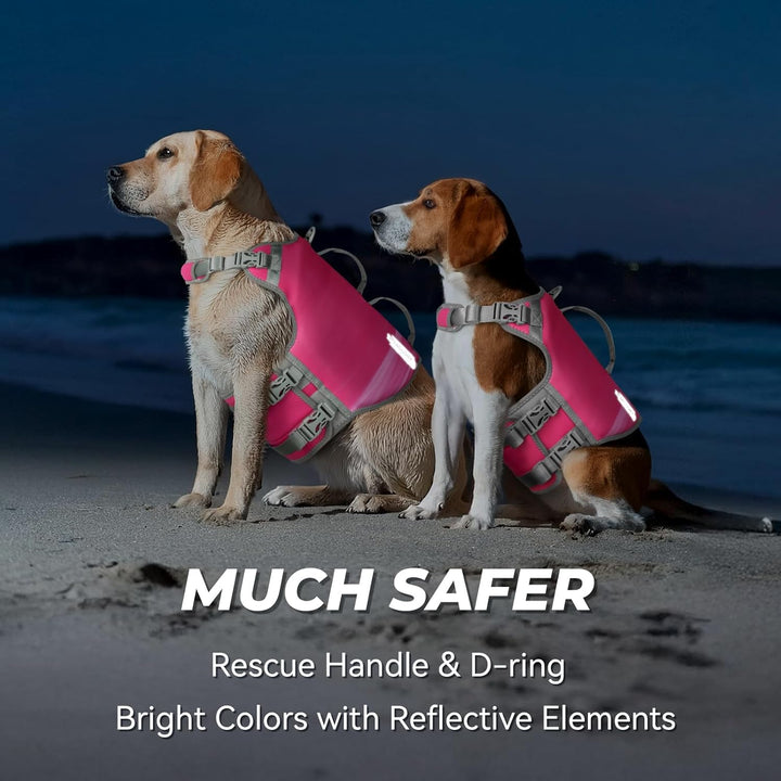 Neoprene Dog Life Vest, Dog Life Jacket for Swimming & Boating, Lightweight & Buoyancy for Puppy Doggy, Swimming Vest with Handle, XS, Raspberry Pink