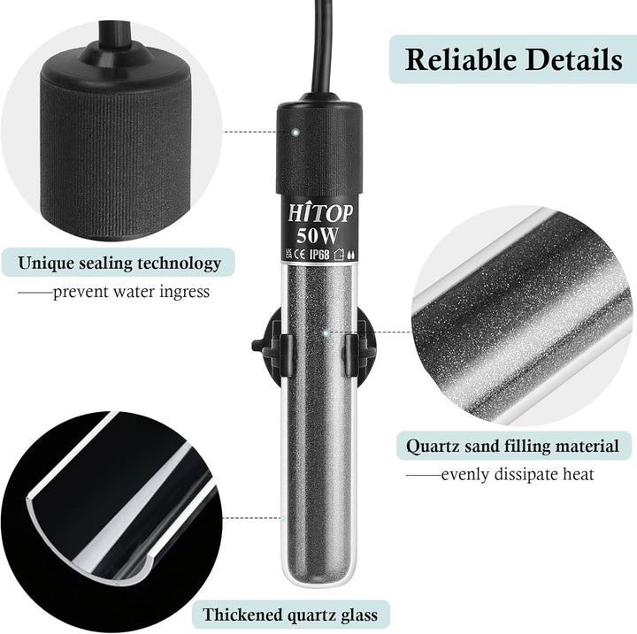 Mini Submersible Aquarium Heater - 50W Digital Heater for Fish Tank Turtle Tank 5-15 Gallon, Saltwater and Fresh Water with Temperature Controller (50W)