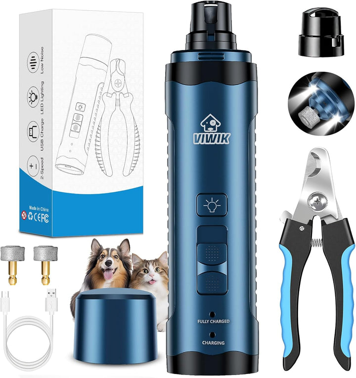 Dog Nail Trimmers with Light, Cat Dog Nail Clippers, Dog Nail Grinder Quiet for Large Medium Small Dogs Paw & Cats Claw, Electric 2-Speed Pet Toenail Grooming Supplies, Gifts for Dog Lovers.