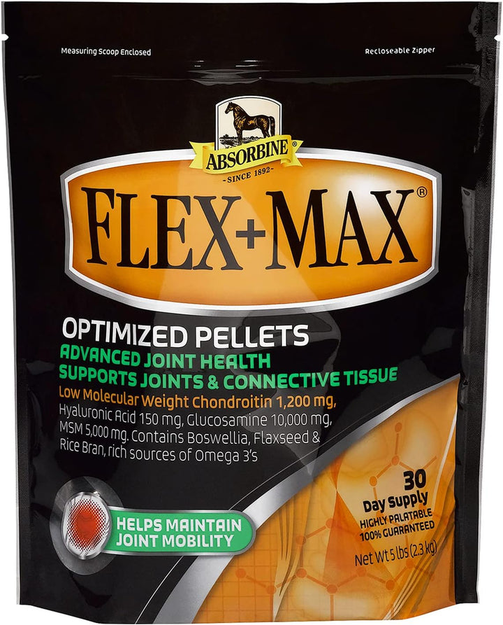 Flex+Max Horse Joint Supplement Pellets, Highly Palatable, Comprehensive Equine Formula with Glucosamine, MSM, Chondroitin & Flaxseed, 10Lb Tub / 60 Day Supply