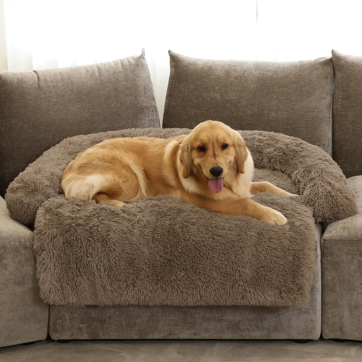 Calming Dog Bed Fluffy Plush Dog Mat for Furniture Protector with Removable Washable Cover for Large Medium Small Dogs and Cats (Large, Light Grey)