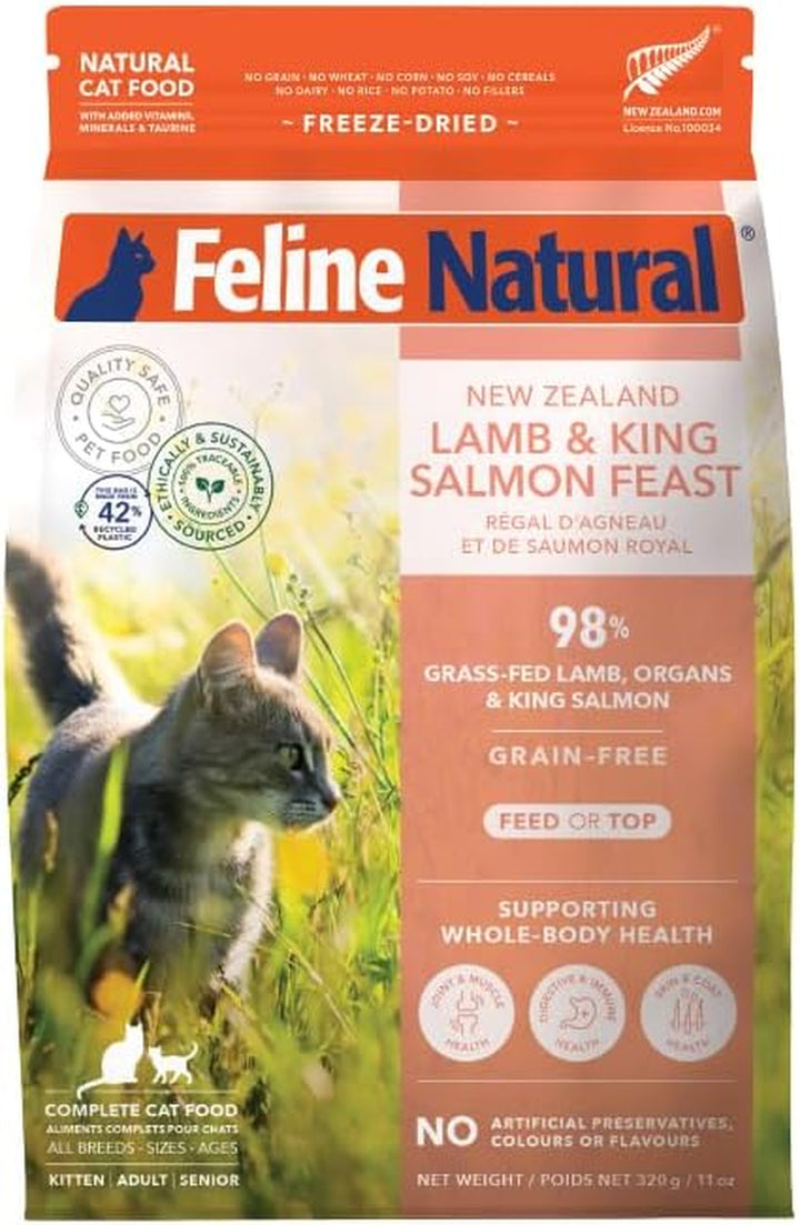 High Protein Dry Cat Food, Freeze-Dried Diet with 98% Meat, Organs & Seafood, No Peas, Grains, or Artificial Additives, Made in New Zealand, Chicken & Lamb, 11Oz