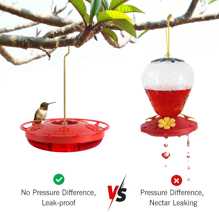 Hummingbird Feeder for Outdoors, 2 Pack, Leak-Proof, Easy to Clean and Refill, Saucer Humming Bird Feeder Plastic, Including Hanging Hook, with 5 Feeding Ports (16 Ounce/Pack)