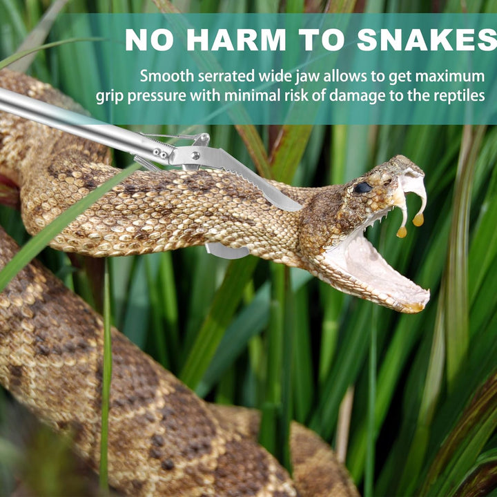 50" Collapsible Stainless Steel Snake Grabber Tool: Multi-Functional Hook, Tongs, Pole, Reacher for Safe Snake Handling and Rattlesnake Catching