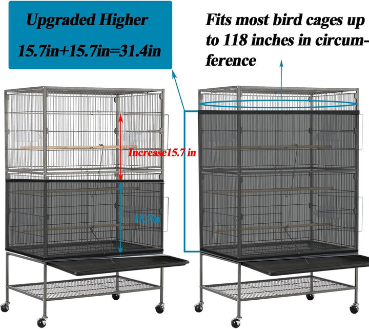 Large Bird Cage Seed Cather,Bird Cage Cover Adjustable Soft Airy Skirt Guard Birdcage Nylon Mesh Net for Parrot Parakeet Macaw African round Square Cages Cover (118 * 31.5In/300 * 80Cm) (Black)
