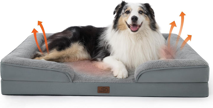 Orthopedic Dog Beds Large Sized Dog - Washable Large Dog Cat Bed Waterproof, Comfort Dogs Couch Sofa with Washable Removable Cover, Pet Bed with Nonskid Bottom, Grey, 35"