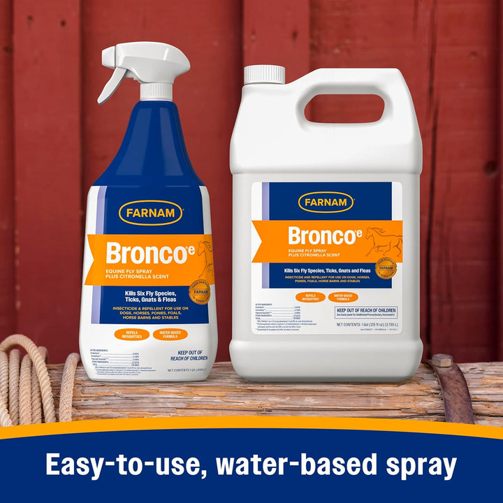 Broncoe Fly Spray plus Citronella for Horses, Dogs & Premises - Kills Flies, Ticks, Fleas, Lice & Mosquitoes - Water-Based, Non-Oily Multi-Purpose Insecticide - 32 Oz