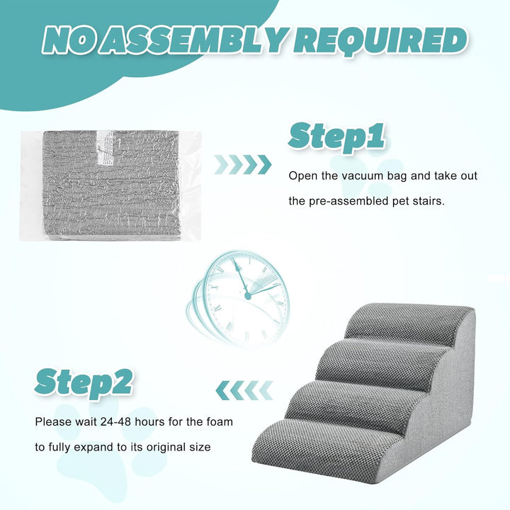 Dog Stairs for Small Dogs 15.7''H, 4-Step Sturdy Dog Steps for Bed, Couch, Sofa, Waterproof Pet Stairs for Older Cats, Puppy, Removable Washable Cover, Non-Slip Curved Pet Ramp Indoor, Grey