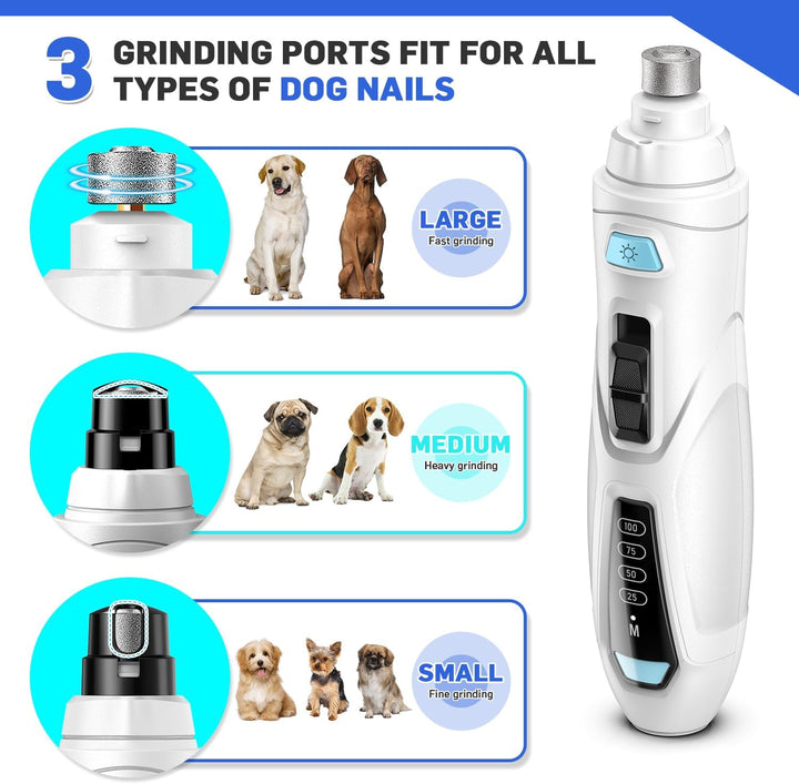 Dog Nail Grinder & Clipper 2-In-1 Set - 25Db Ultra Quiet with 3 Grinding Wheels & 2 LED Lights, Rechargeable for Large/Puppy Dogs & Cats, 3-Speed Adjustable for Anxious Pets