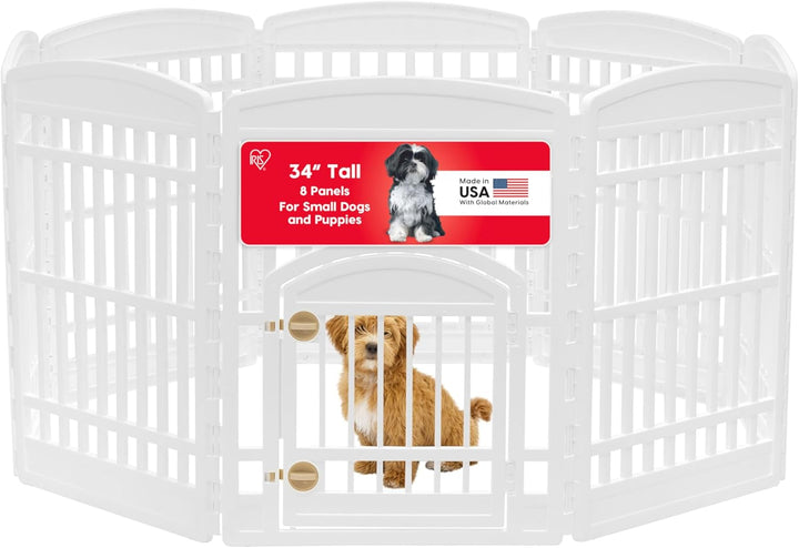 IRIS USA 24" 4-Panel Dog Playpen with Door, 35 X 35 X 24, Puppy Playpen, Dog Play Pen Indoors, Pet Fence, Puppies/Small Dogs, White