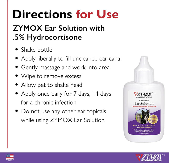 Enzymatic Ear Solution with 0.5-Percent Hydrocortisone, for Dog & Cat, 1.25 Oz