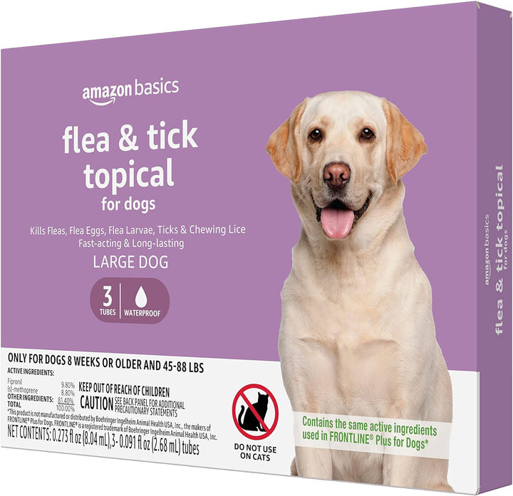 Flea and Tick Topical Treatment for Large Dogs (45-88 Lbs), Unscented, 6 Count (Previously Solimo)