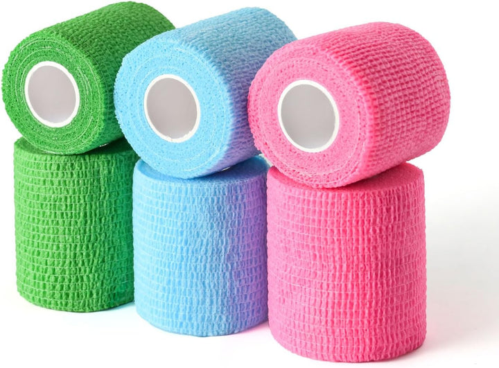 Pet Wrap, Self-Adhesive, Only Sticks to Itself, Non-Woven Tape for Dog Legs, Paws, Wounds, First Aid Cohesive Gauze for Horse, Cat, Bird, Animal, 6 Rolls, 2 Inch, Pawprints A