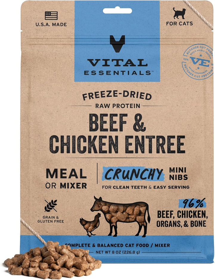 Freeze-Dried Raw Chicken Meal or Mixer Cat Food Crunchy Nibs, 12 Oz