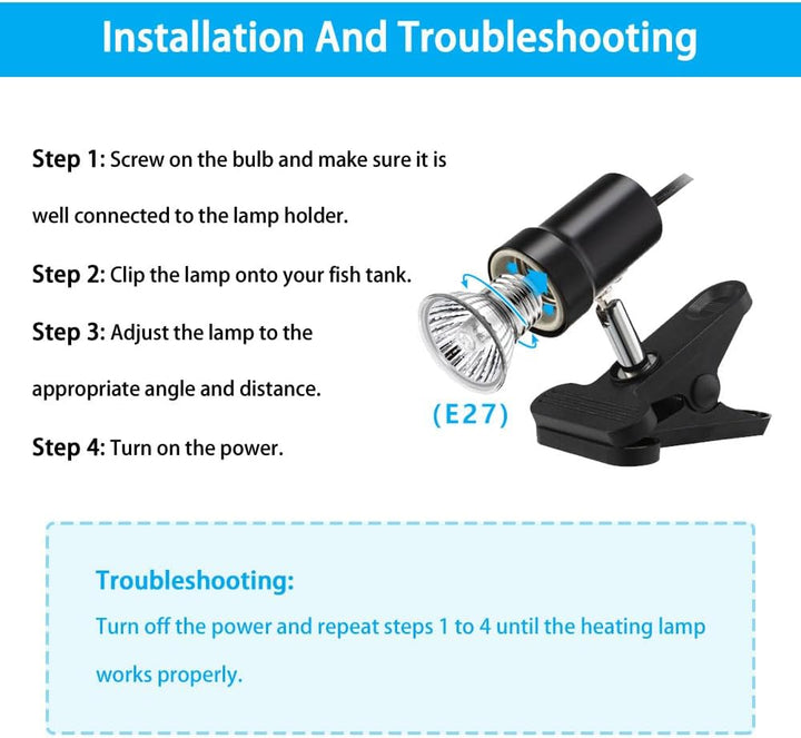 Reptile Heat Lamp Rotatable Turtle Heating Light with 50W UVA UVB Heat Bulb Simulated Sunlight Basking Spot Lamp with Clamp for Reptiles Lizard Amphibian Bearded Dragon Snake
