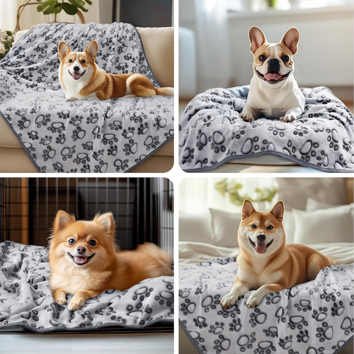 Premium Soft Dog Blanket for Small Medium Large Dogs Washable 300GSM Fluffy Warm Fleece Puppy Cat Paw Print Pet Flannel Grey Paw M(30"X20")