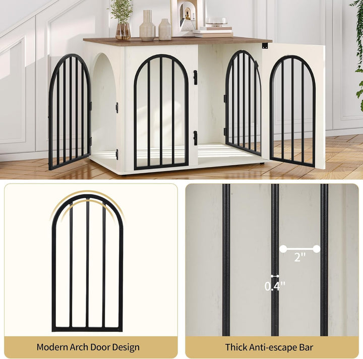 31.5'' Wooden Dog Crate Furniture, Indoor Dog Kennel Dogs Cage for Small/Medium Dogs, Heavy Duty Dog Crates Decorative Pet House End Side Table TV Stand, White Brown DFC85114B