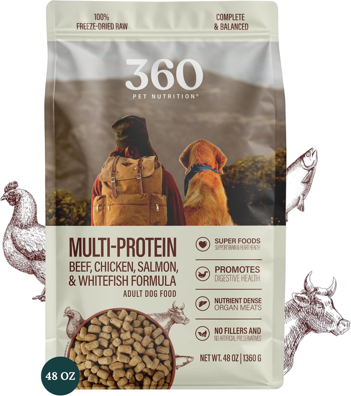 Freeze-Dried Raw Dog Food – Multi-Protein with Beef, Chicken, Fish, Liver & Organs, High Protein, Omega-3S, Fruits, Veggies & Superfoods, Grain-Free, No Fillers, 1 Lb – Made in USA