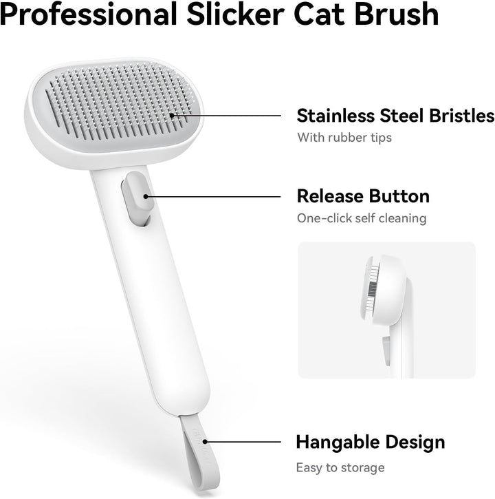 Cat Brush for Shedding, Cat Brushes for Indoor Cats, Cat Brush for Long or Short Haired Cats, Cat Hair Brush Cat Grooming Deshedding Brush for Dog Kitten Rabbit Massage Removes Loose Fur, White